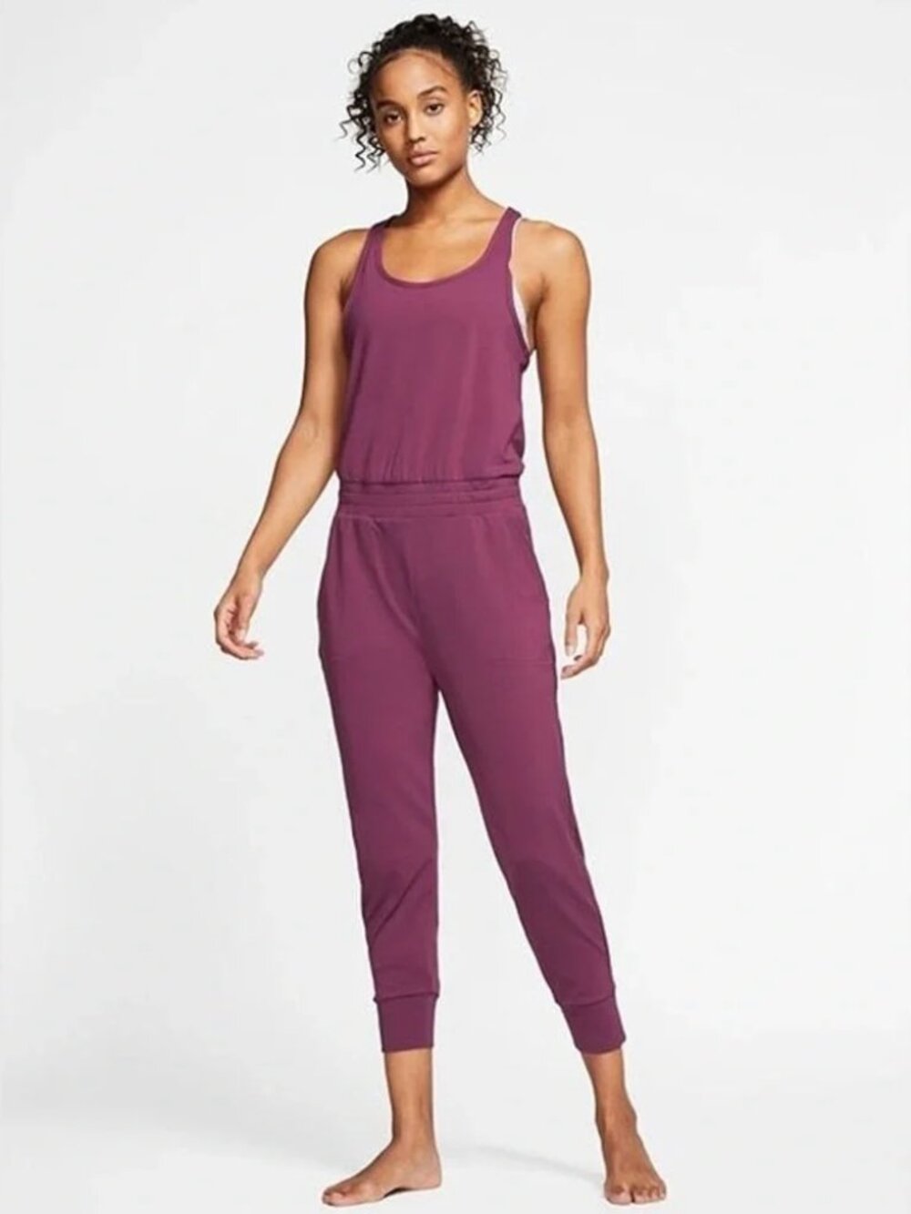 Nike Dri-Fit Yoga Jumpsuit Purple Racerback Pocket Activewear